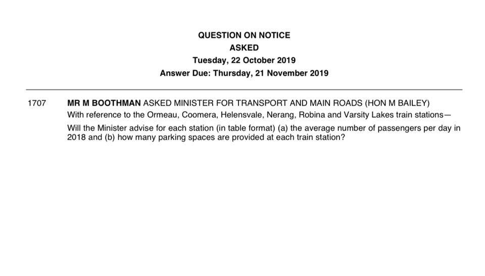 Question On Notice Train Passenger Numbers
